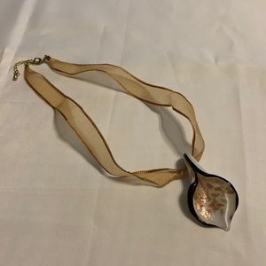 Glass Calla Lily necklace on gold ribbon necklace